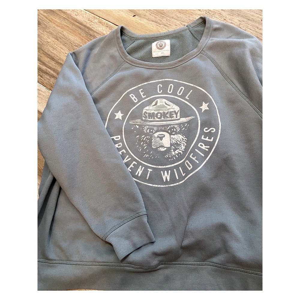 Grayson Threads Smokey Bear Graphic Crop Loose Fit Sweatshirt Blue Gray Size 2XL